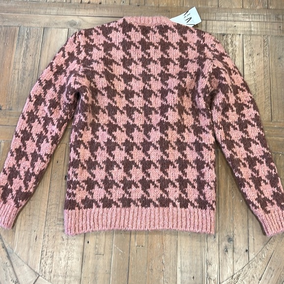 Zara Pink chunky knit Houndstooth Sweater nwt - Picture 5 of 7